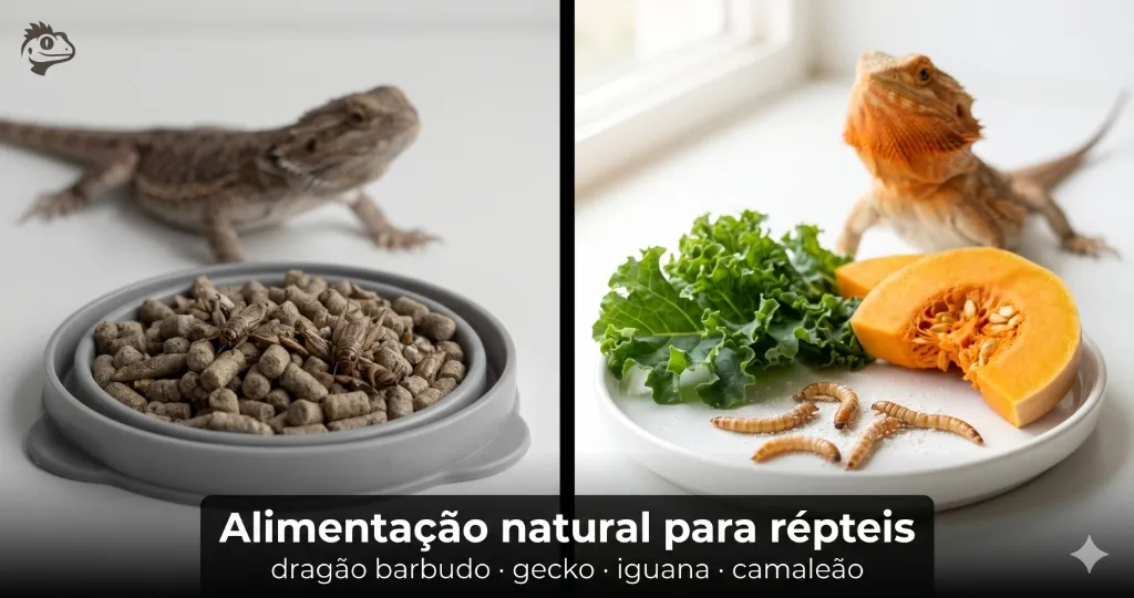 Alimentação natural para répteis: dragão barbudo, gecko leopardo, iguana, camaleão