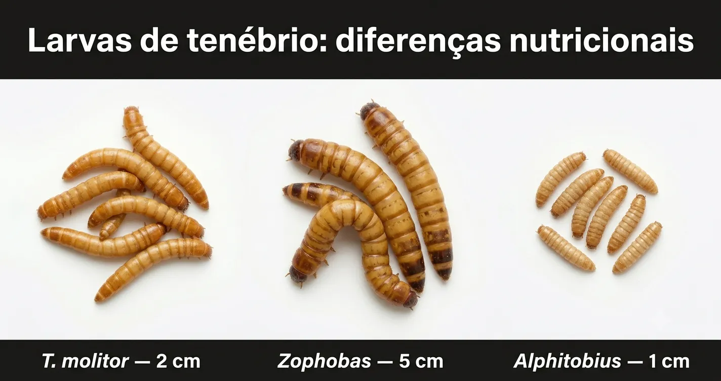 Larvas de tenébrio: diferenças nutricionais entre espécies, estágios e formatos