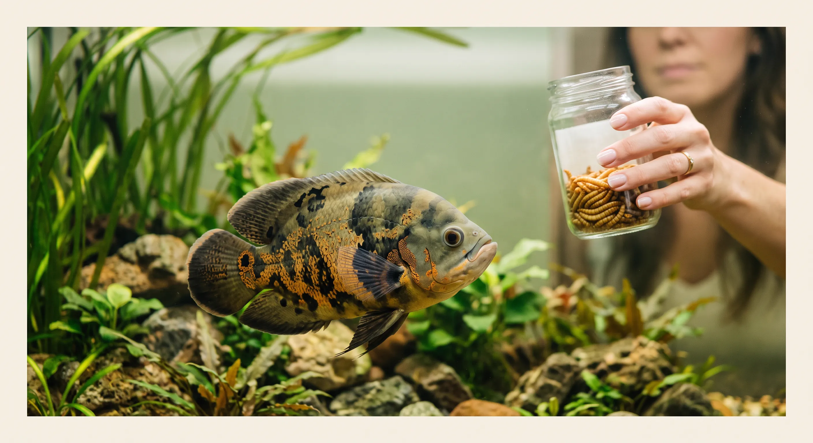 Alimento vivo para peixe Oscar: larvas de tenébrio e o instinto predatório