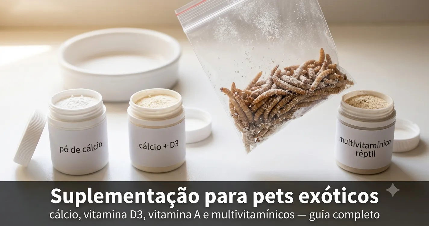 Suplementação para pets exóticos: guia completo de cálcio, vitamina D3, vitamina A e multivitamínicos