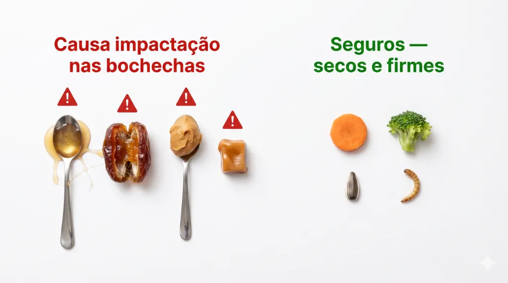 O que nunca colocar nas bochechas do hamster: alimentos pastosos/grudentos causam impactação