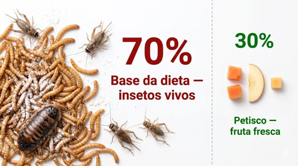 Ouriço-pigmeu: Insetos vivos (70% da dieta) vs Frutas frescas (30% petisco)