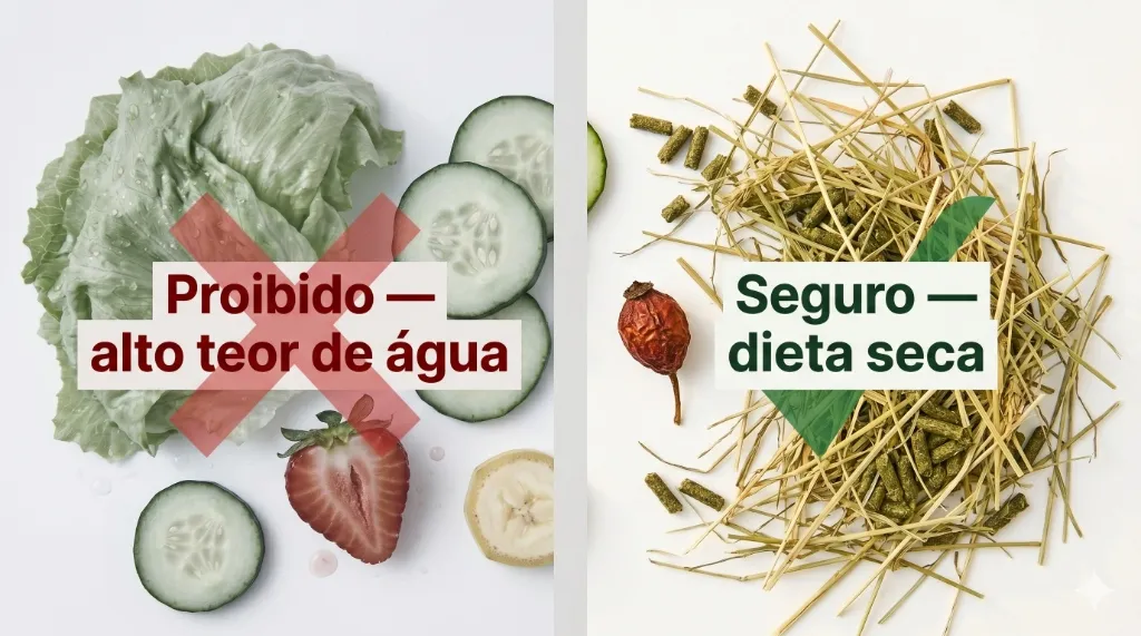 Chinchila: alimentos aquosos proibidos vs dieta seca segura