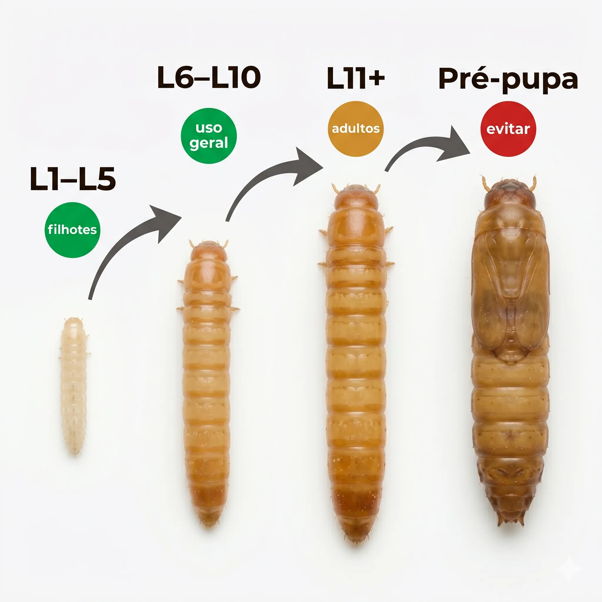 Ciclo de vida do tenébrio: Ovo, Larva, Pupa e Besouro Adulto