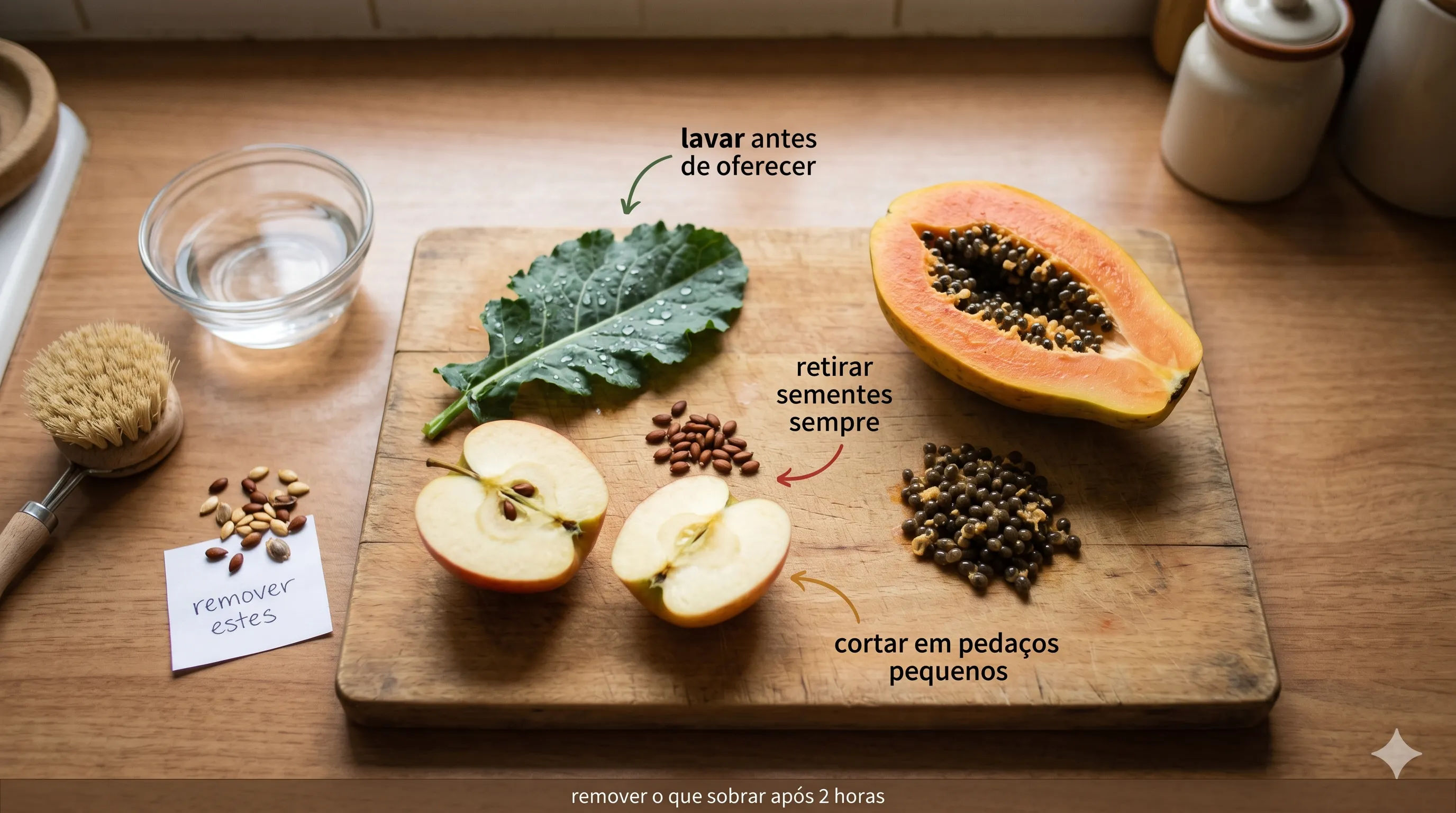 Preparação, higienização e corte seguro de frutas e vegetais para pets exóticos